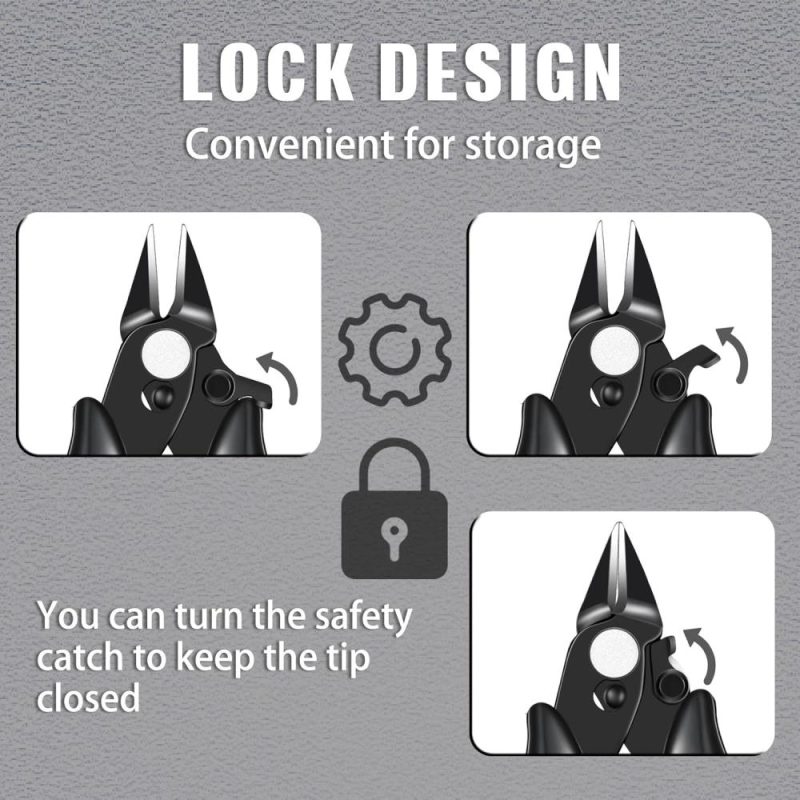 3 Paquets de coupeur micro de 3,5 pouces avec verrou, coupeur à fleur mini, coupeurs de fil latéraux, pinces de coupe diagonales, petites pinces à couper à fleur, outils de bijoutier, ciseaux à fil souple, nippers pour électronique (noir) | Pince à Découper Sur le Côté