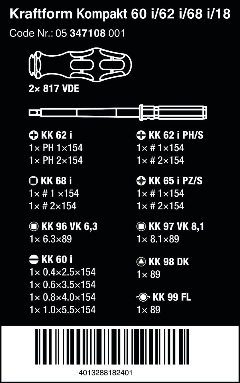 5347108001 347108 Ensemble de lames isolées Kraftform Kompakt Vde 60 I/62 I/68 I/18 | Sets de Tournevis