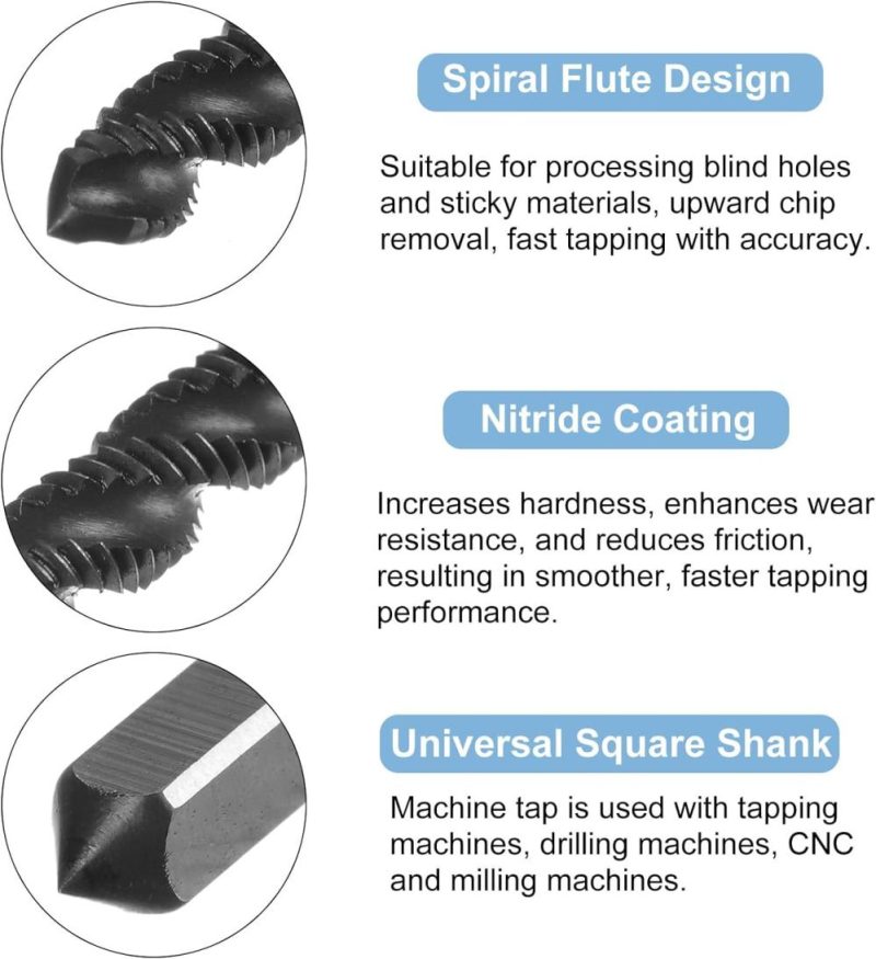 6 pièces de tarauds à spirale métriques, M3 X 0,5 H2, taraud à vis, outils de perçage en acier rapide 6542 revêtus de nitrure pour réparateurs machinistes. | Tarauds de Filetage