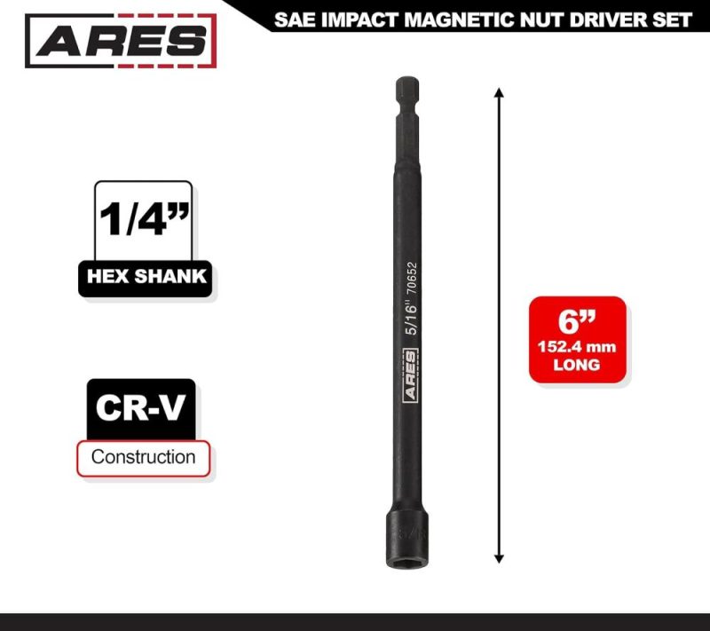 70652-5/16 pouces Tournevis à douille magnétique à impact – Douille à impact avec aimant de force industrielle | Tourne-écrous