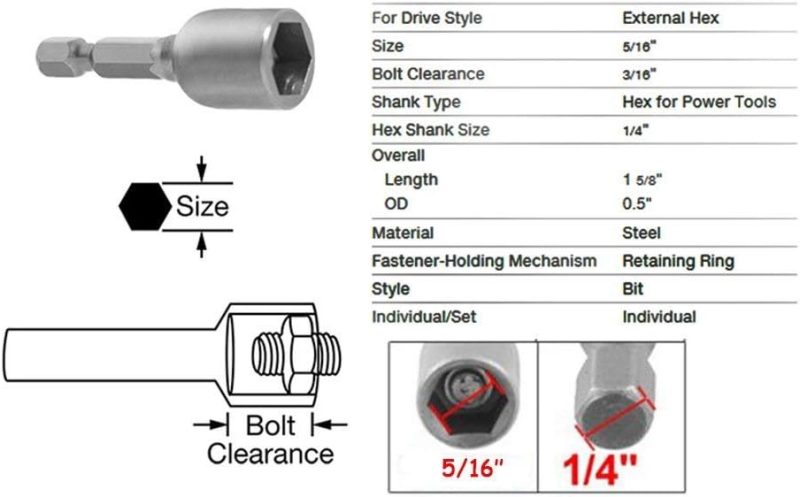 Adaptateur de douille hexagonal magnétique 8 mm 5/16 pour perceuse, ensemble d’embouts de tournevis pour outils électriques, 10 pièces. | Tourne-écrous