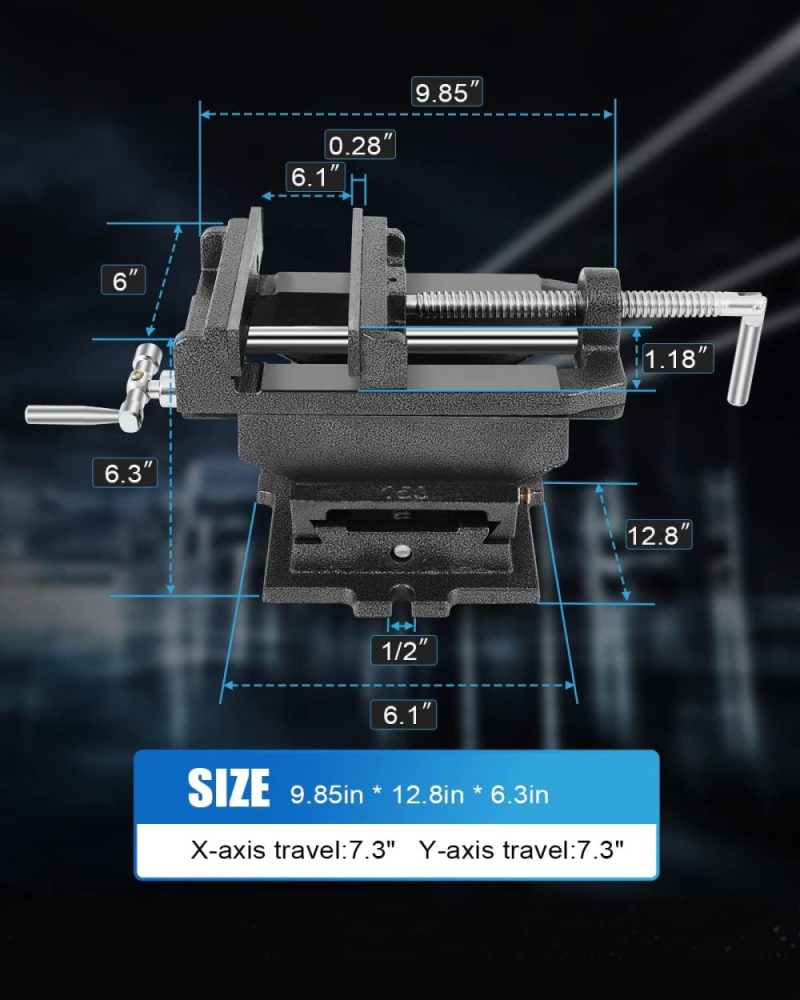 Étau à glissière croisée de 6 pouces pour perceuse à colonne, largeur de mâchoire de 6 pouces, ouverture maximale de mâchoire de 6,1 pouces, étau de montage sur banc à vis à deux voies, outil de serrage pour machine de fraisage CNC en bois. | Étaux