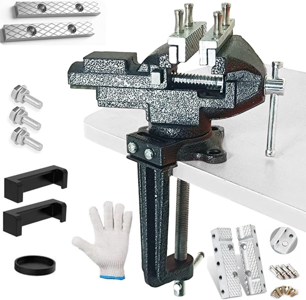 Étau combiné à double usage ou étau de table, mâchoire multifonctionnelle, rotation universelle à 360°, étau de travail à pince avec réglage rapide, 3,3" noir | Étaux