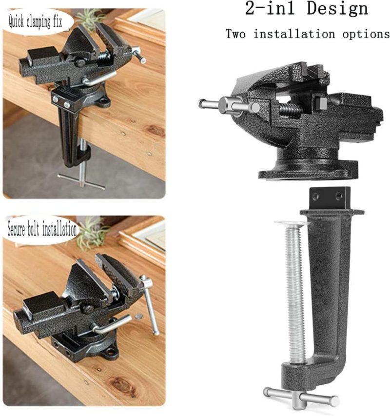 Étau combiné à double usage ou étau de table, mâchoire multifonctionnelle, rotation universelle à 360°, étau de travail à pince avec réglage rapide, 3,3" noir | Étaux