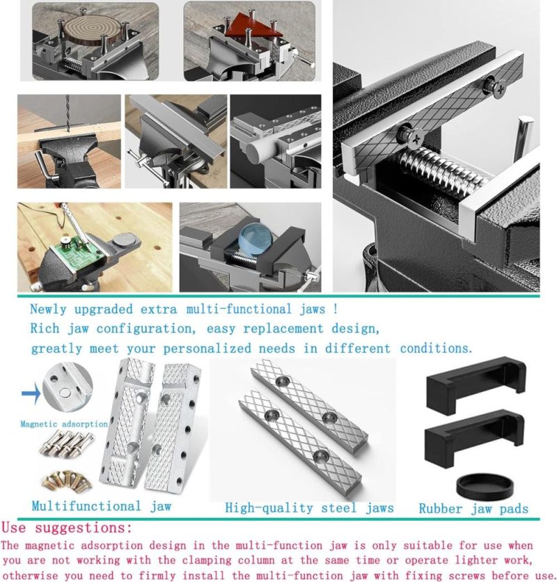 Étau combiné à double usage ou étau de table, mâchoire multifonctionnelle, rotation universelle à 360°, étau de travail à pince avec réglage rapide, 3,3" noir | Étaux