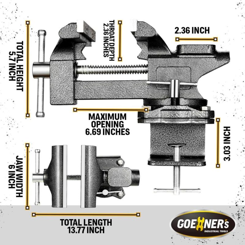 Étau de 15 cm, étau pour établi avec construction en acier forgé robuste, mâchoire de tuyau intégrée et base pivotante, étau de table pour le travail du bois, utilisation à domicile et travaux de bricolage. | Étaux