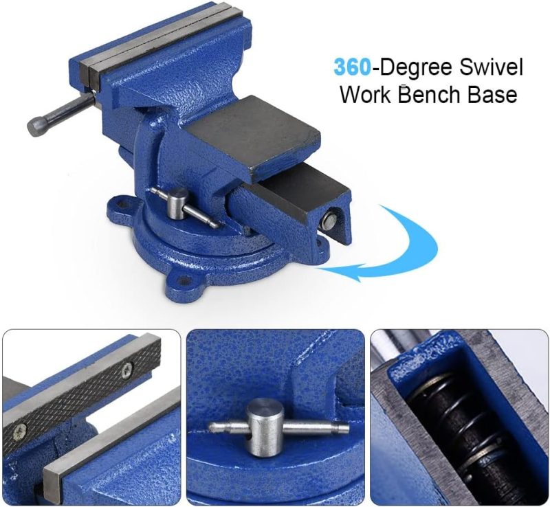 Étau de banc lourd de 5" avec enclume, table tournante, pince de fixation et base verrouillable | Étaux