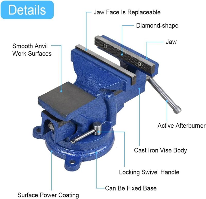 Étau de banc lourd de 5" avec enclume, table tournante, pince de fixation et base verrouillable | Étaux