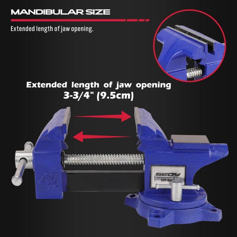 Étau de banc robuste 4,5 pouces : pince de table étau de menuiserie presse outils perceuse établi bois métal tuyau atelier bloc pivotant glissière croisée machine à souder kit de fraisage prise de précision patin magnétique. | Étaux