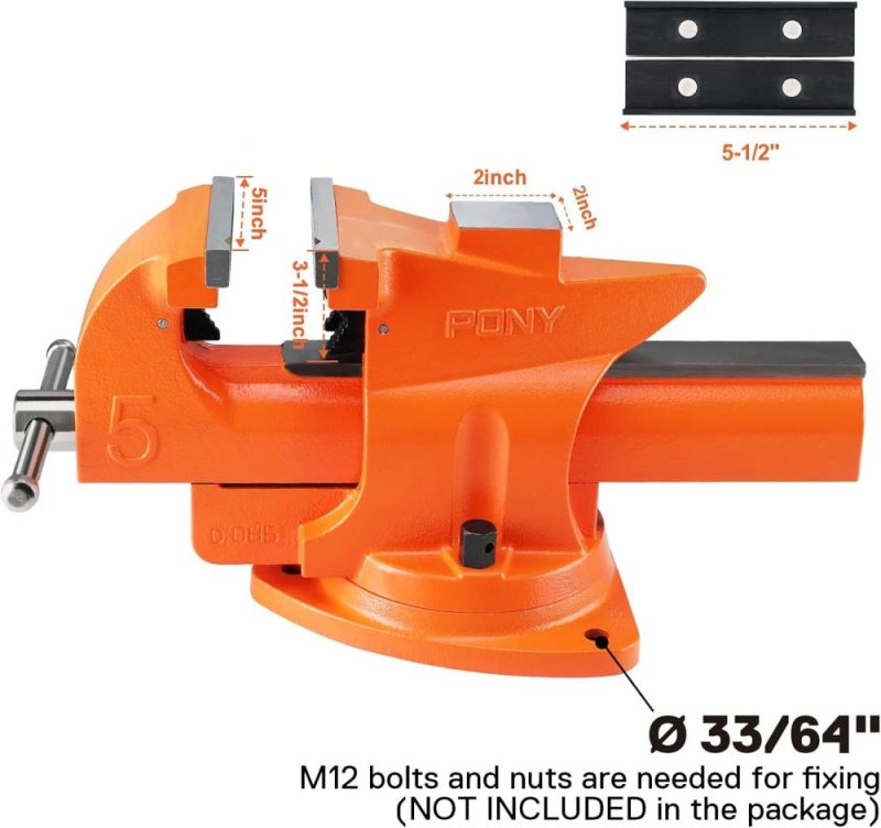 Étau de banc robuste, largeur de mâchoire de 5 pouces, ouverture de mâchoire de 7 pouces, base pivotante à 360 degrés avec enclume, étau combiné utilitaire pour la plomberie à domicile pour le travail du bois, une paire de patins de mâchoire inclus. | Étaux