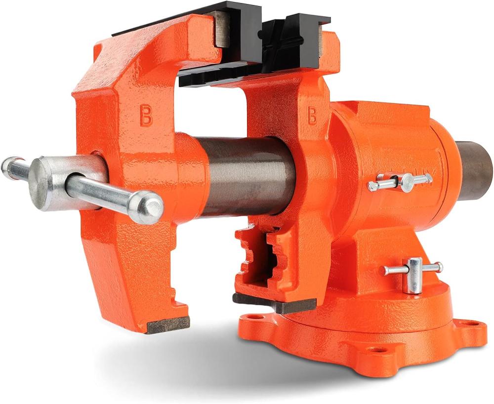 Étau de travail robuste, largeur de mâchoire de 5 pouces, ouverture de mâchoire de 5 pouces, base pivotante à 360 degrés avec enclume, étau combiné utilitaire pour la plomberie à domicile, une paire de coussinets de mâchoire d’étau inclus. | Étaux