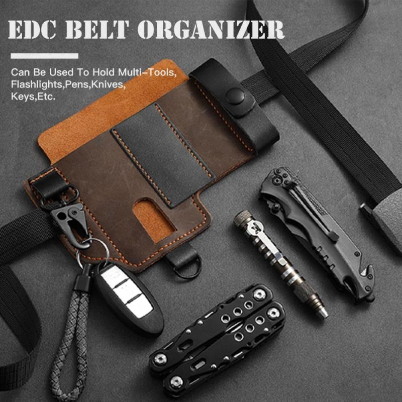 Étui de Couteau Pliant Omesio, Support de Couteau en Cuir pour Ceinture, Organisateur de Ceinture EDC pour le Travail et l’Usage Quotidien, Étui de Multitool avec Porte-Clés et Étui pour Lampe de Poche, Marron | Étuis de Couteaux