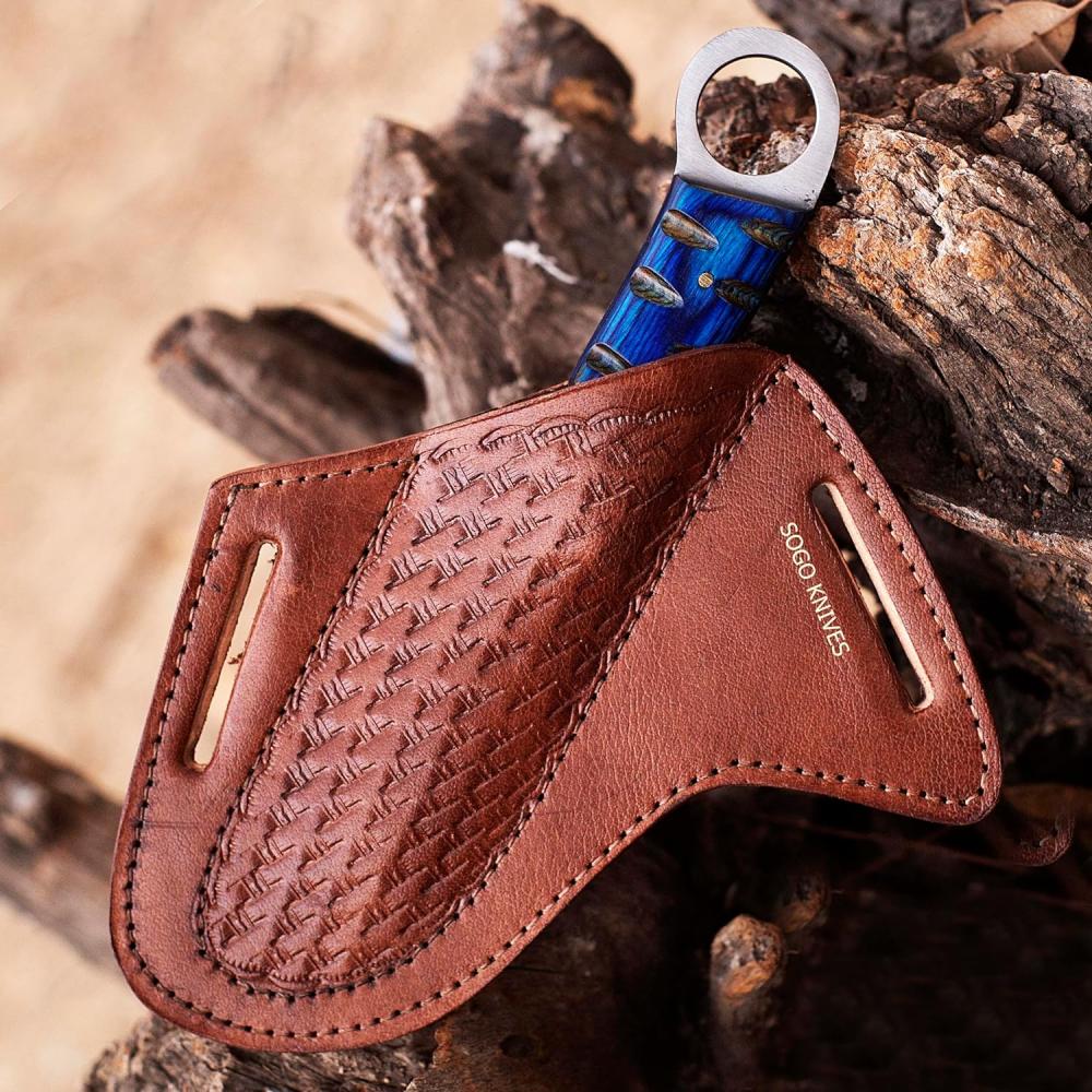 Étui en cuir pour couteau à porter à la ceinture, étui en forme de crêpe incliné, étui en cuir travaillé, magnifique étui en cuir pour couteau de cowboy bull cutter en cuir véritable à 100 %, étui croisé. | Étuis de Couteaux