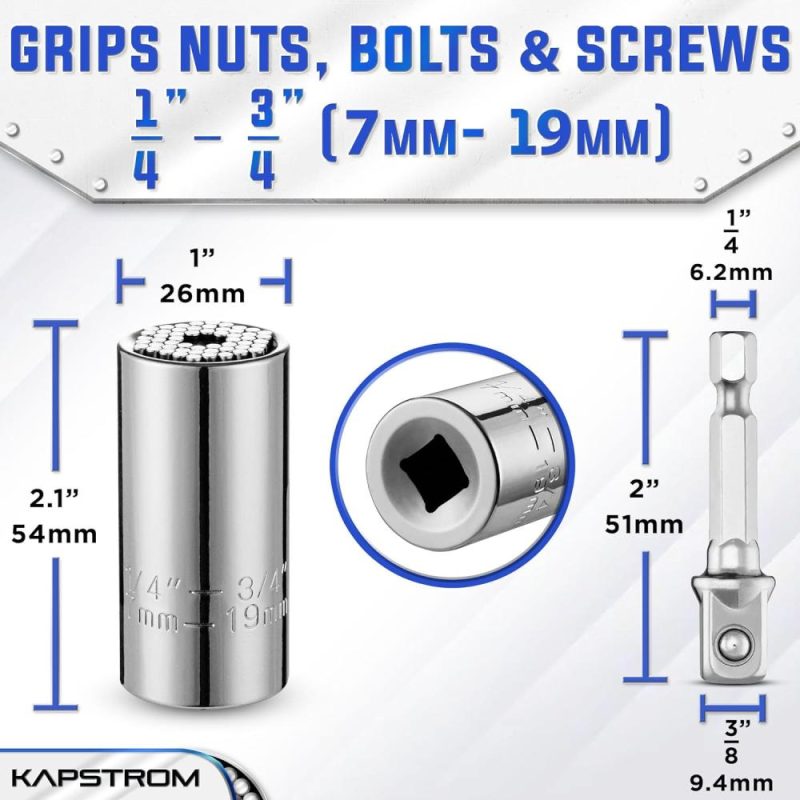 Cadeau de la fête des pères – Cadeaux pour hommes – Outil de prise universelle avec adaptateur de perceuse – Ensemble de douilles multifonctionnel pour écrous et vis de taille ½" – ¾" – Robuste avec mécanisme à ressort de 54 broches. | Clé à Douille