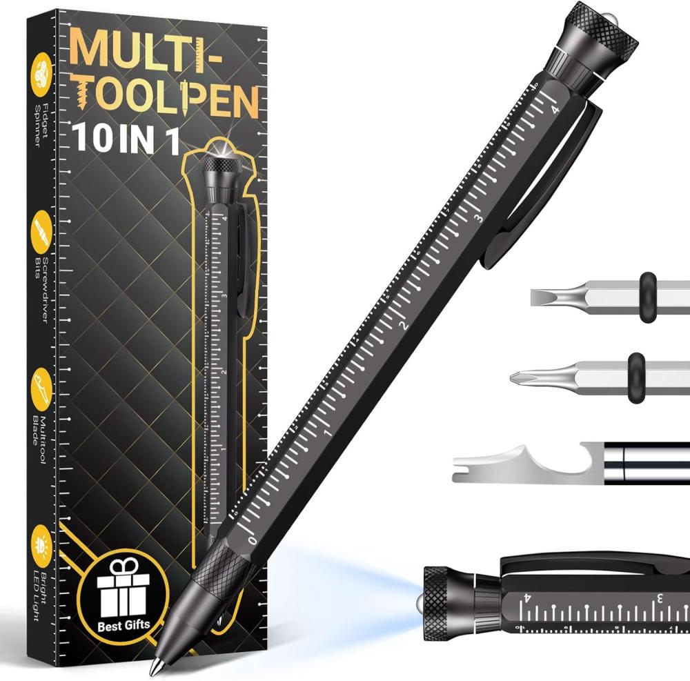 Cadeaux pour hommes – Stylo multitool 10 en 1, idées de cadeaux de Noël pour hommes, gadgets uniques pour les anniversaires pour femmes, petits amis, maris qui ont tout, construction, menuisier, ingénieur. | Clé à Douille