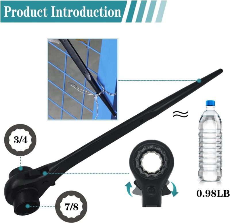 Clé à cliquet réversible, y compris 3/4", 7/8" ou 19 mm, 22 mm, clé à molette à double embout à 12 points pour échafaudage (noir) | Clé à Douille