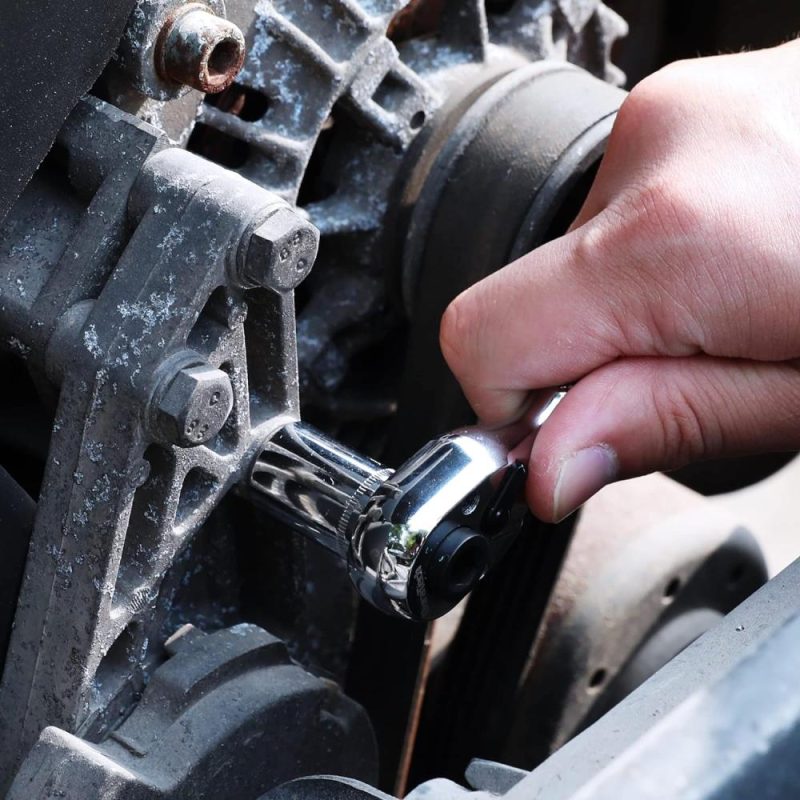 Clé à cliquet stubby de 1/4 de pouce, conducteur de douille et de bit, 72 dents, fabriquée en alliage de chrome, finition chromée. | Clé à Douille