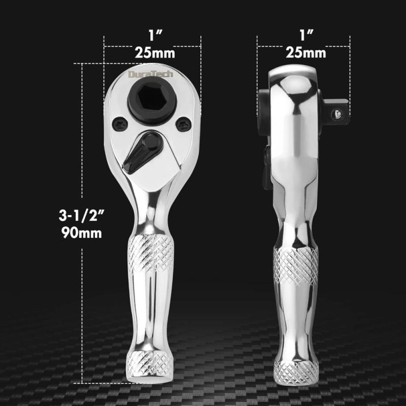 Clé à cliquet stubby de 1/4 de pouce, conducteur de douille et de bit, 72 dents, fabriquée en alliage de chrome, finition chromée. | Clé à Douille