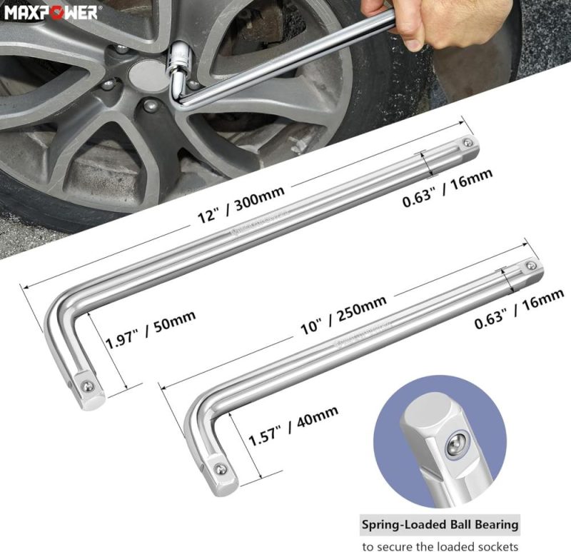 Clé à douille à poignée en L de 1/2", barre d’extension en forme de L double extrémité de 10 pouces et 12 pouces | Clé à Douille
