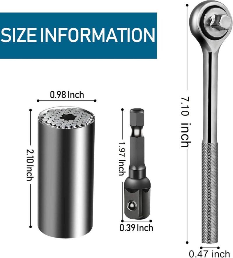 Clé à douille universelle super, outils de prise, clé à cliquet multifonction, adaptateur de mèche de perceuse 1/4"-3/4" (7 mm-19 mm) ensemble de 5 pièces, outils de réparation professionnels, cadeaux pour papa, hommes, Noël, cadeau pour les pères. | Clé à Douille