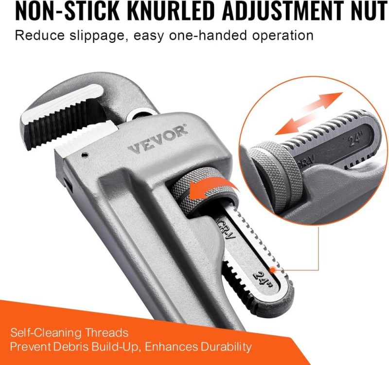 Clé à molette, clé à pipe droite en aluminium de 24", clé de plomberie réglable, avec mâchoire à haute résistance et poignée ergonomique, facile à transporter, design suspendable, pour tuyaux d’eau, réparations automobiles. | Clé à Pipe