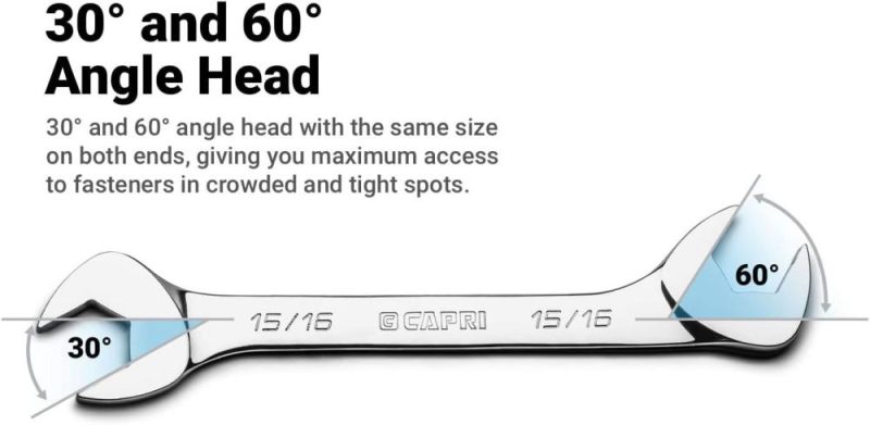 Clé à molette ouverte à angle de 9/16 po, angles de 30° et 60°, SAE | Ouvertes