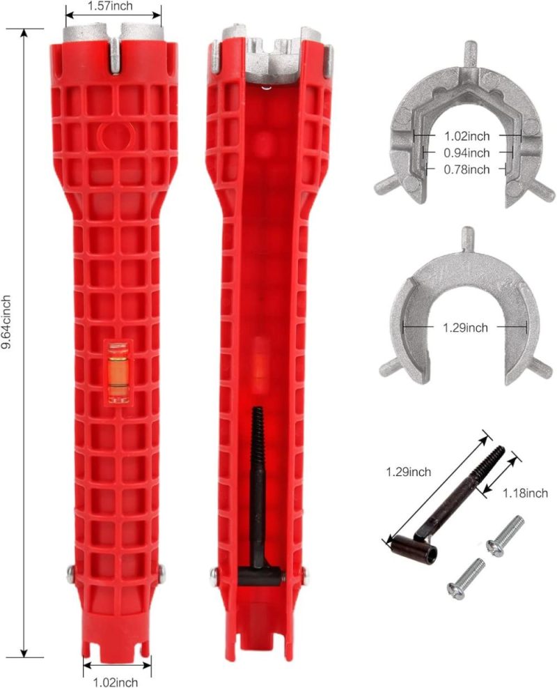 Clé à molette pour robinet, outil multi-fonction 8 en 1 pour installation de robinet et évier, clé de plomberie multi-usage, clé pour robinet, clé pour évier, clé de plombier pour le retrait de tuyaux et de bonde de baignoire (Rouge unidirectionnelle) | Clé à Pipe