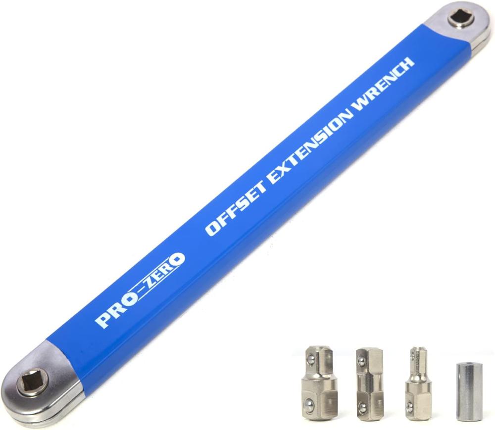 Clé à molette prolongée de 15 pouces, douille à impact décalée de 3/8" avec adaptateurs pour entraînement carré de 1/4", 3/8" et 1/2". | Clé à Douille