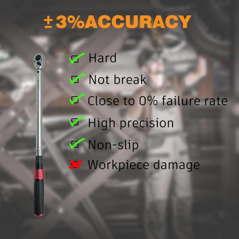 Clé dynamométrique 90 dents, 1/2 pouce, 25-250 lb-pi, 33,75-337,5 N.M, en alliage d’aluminium et Cr-Mo pour garage, voiture et moto, bougie d’allumage, roue, changement d’huile. | Clés Dynamométriques