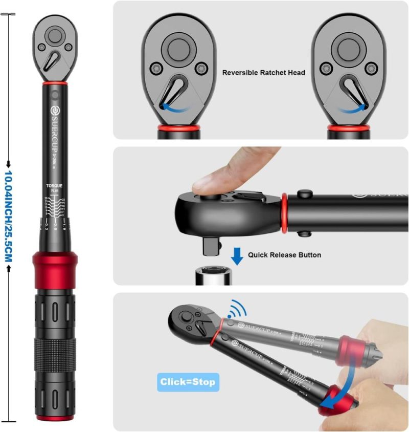 Clé dynamométrique à cliquet de 1/4 pouce, ensemble de 18 pièces de clé dynamométrique pour vélo 3-25 Nm, clé dynamométrique à cliquet réglable à double direction à 72 dents, utilisée pour l’entretien des vélos. | Clés Dynamométriques