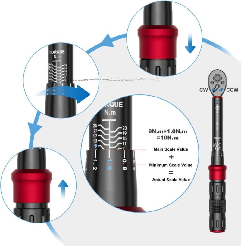 Clé dynamométrique à cliquet de 1/4 pouce, ensemble de 18 pièces de clé dynamométrique pour vélo 3-25 Nm, clé dynamométrique à cliquet réglable à double direction à 72 dents, utilisée pour l’entretien des vélos. | Clés Dynamométriques