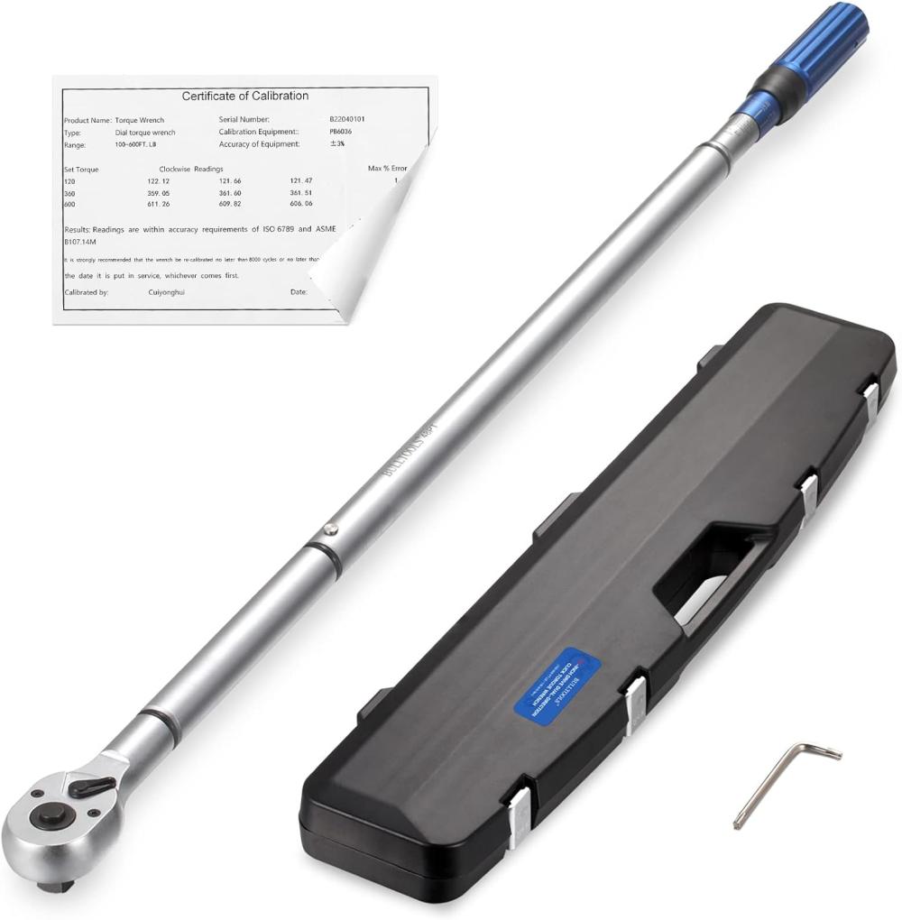 Clé dynamométrique à cliquet de 3/4 pouce, ensemble de clé dynamométrique à haute précision à 48 dents avec une clé hexagonale 100-600 lb-pi / 135-815 Nm | Clés Dynamométriques