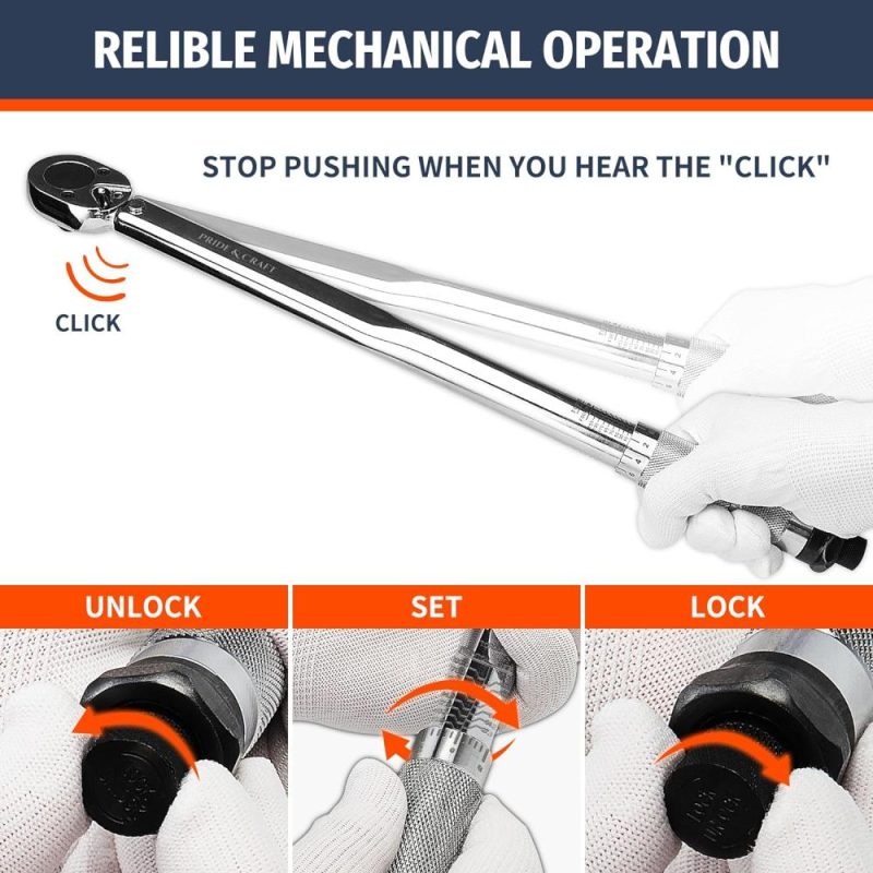 Clé dynamométrique à cliquet Pride&Craft 1/2 pouce, 10-150 Ft-Lb/13,6-203,5 Nm, clé dynamométrique professionnelle à 72 dents, clé de couple pour écrous de roue de voiture et pneus. | Clés Dynamométriques