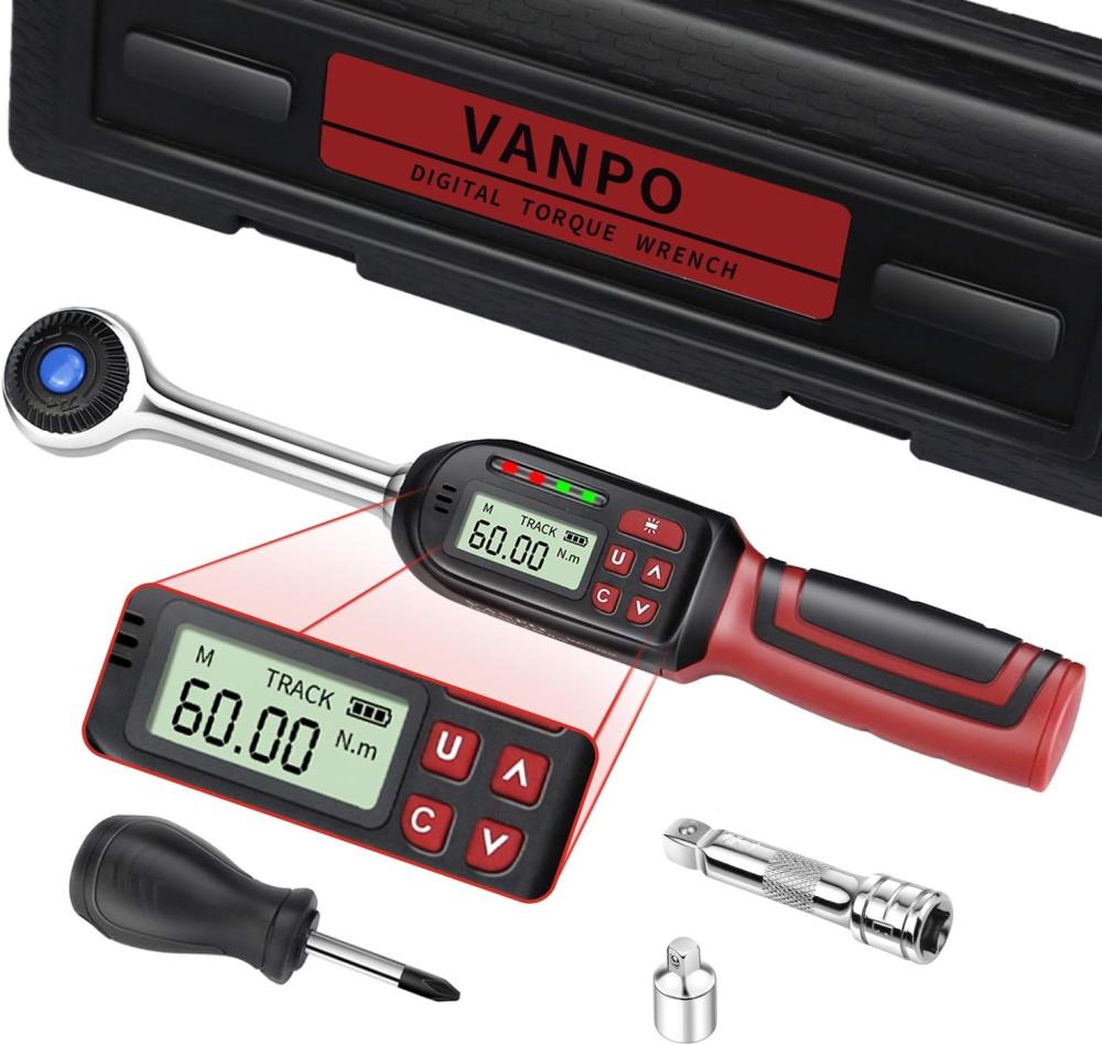 Clé dynamométrique numérique à entraînement de 3/8 pouces, clé dynamométrique électronique (2,2-44,3 Ft-Lbs./3-60Nm), ensemble de clé dynamométrique avec précision de ±2%, indicateur sonore et LED, adaptateur 1/4, barre d’extension pour moto de vélo. | Clés Dynamométriques