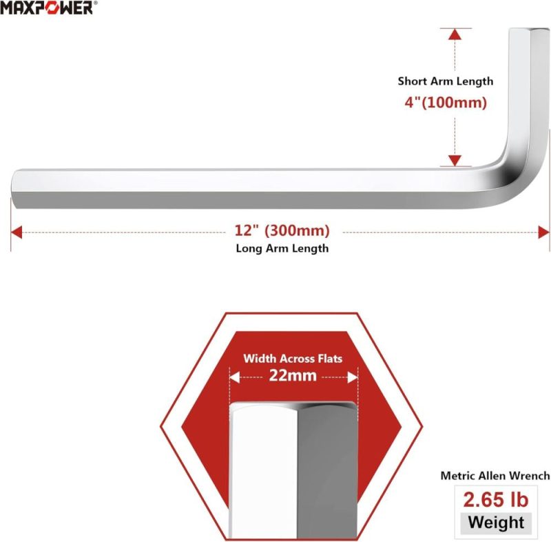 Clé hexagonale Jumbo de 22 mm, clé Allen en forme de L métrique | Clé Hexagonale