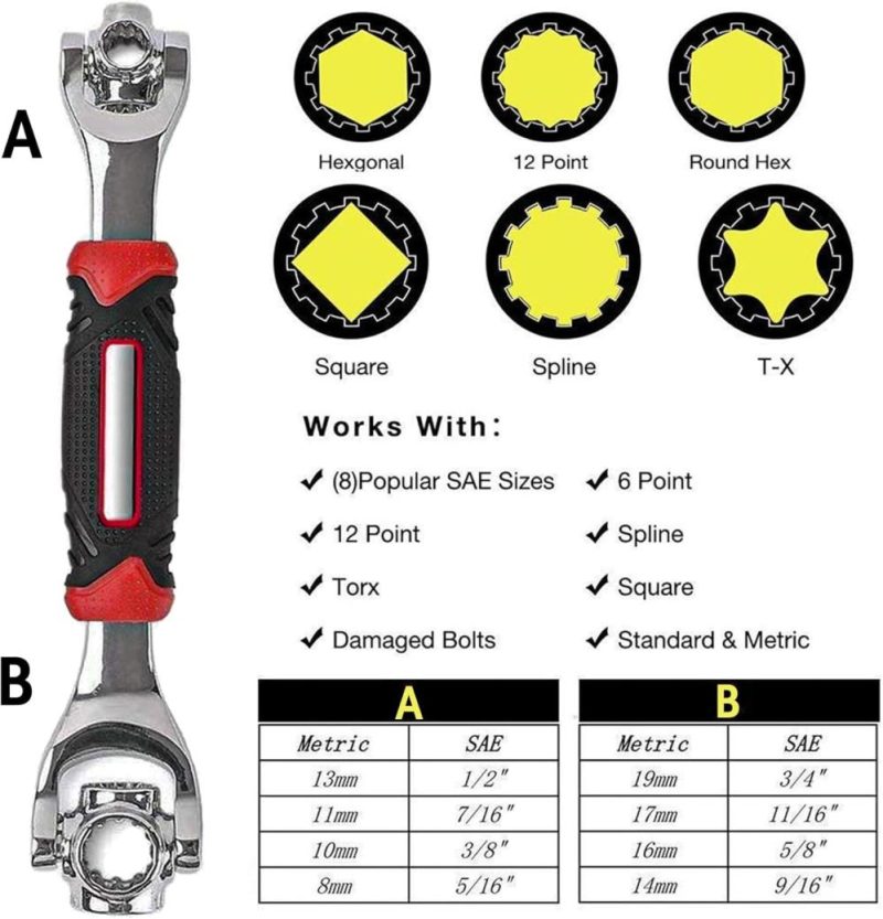 Clé universelle 52 en 1, clé à douille multifonction, outil en acier inoxydable professionnel avec clé tournante à 360 degrés pour la réparation à domicile et de bicyclettes et voitures (1 pièce) | Clé à Douille