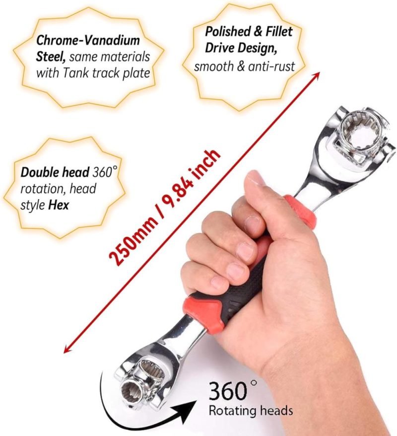 Clé universelle 52 en 1, clé à douille multifonction, outil en acier inoxydable professionnel avec clé tournante à 360 degrés pour la réparation à domicile et de bicyclettes et voitures (1 pièce) | Clé à Douille