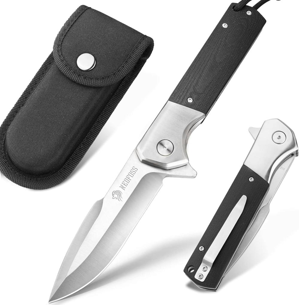 Couteau de poche Beast pour hommes, couteau pliant de 4 pouces en acier D2 avec clip, manche en G10, verrou de sécurité, couteau tactique robuste pour la randonnée, le camping, cadeaux pour hommes et femmes. | Étuis de Couteaux