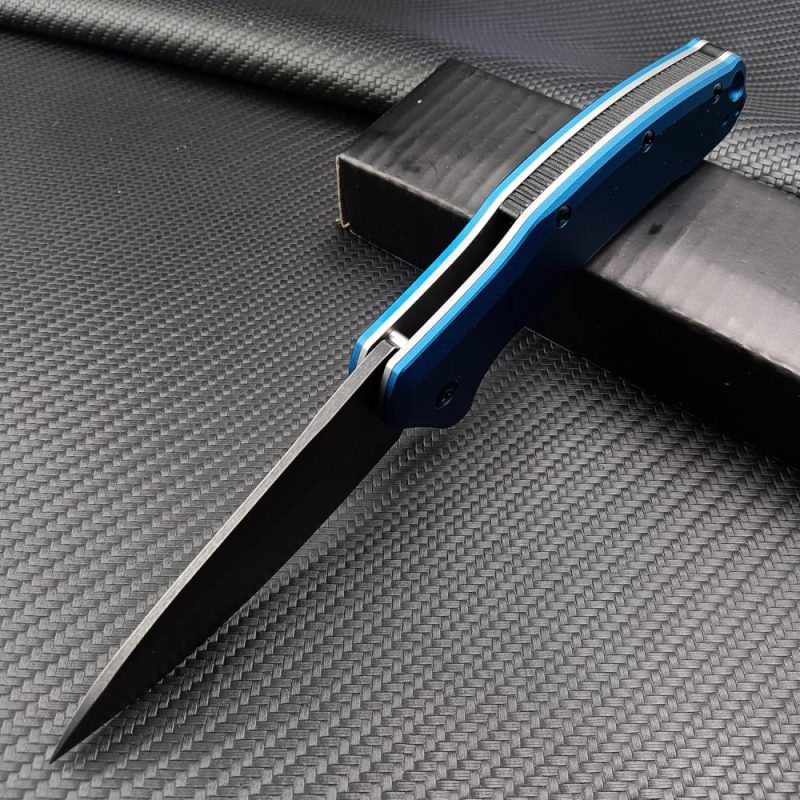 Couteau de poche bleu, lame en acier 9Cr13Mov de 3,15", poignée en aluminium T6, couteau pliant avec flipper assisté Speedsafe et clip de poche réversible, couteau EDC à verrouillage liner pour la chasse. | Couteaux