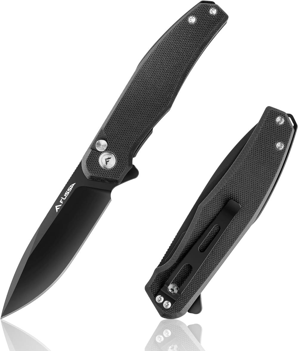 Couteau de poche pliant, manche G10 de 4,5", couteau EDC avec lame en acier D2, verrou à bouton et clip de poche, couteaux tactiques pour hommes et femmes, utilisé pour les activités de plein air, la survie, la chasse et le camping (noir) | Couteaux