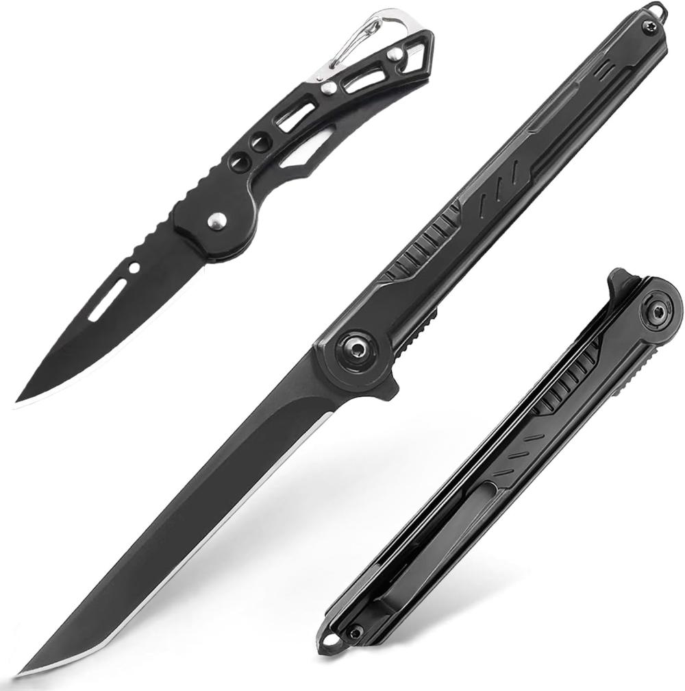 Couteau de poche pliant pour homme avec clip, couteaux EDC avec lame tanto, couteau mince pour homme pour camping en plein air et randonnée, cutter pliable pour usage quotidien ?Noir? | Couteaux