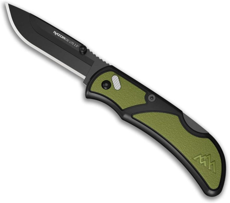 Couteau de poche pliant Razor Edc Lite avec clip | Couteau compact à lame remplaçable de 2,5" avec lames Razorsafe | Parfait petit couteau pour hommes, femmes, travail et camping (vert, 2 lames noires) | Couteaux