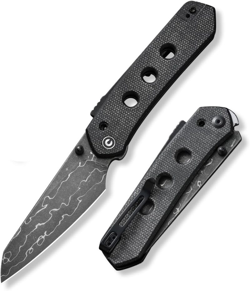 Couteau de poche Vision Fg pour EDC, couteau pliant Superlock avec lame en damas Reverse Tanto de 3,54", poignée en Micarta toile, cadeau idéal pour hommes et femmes C22036-Ds2 | Couteaux