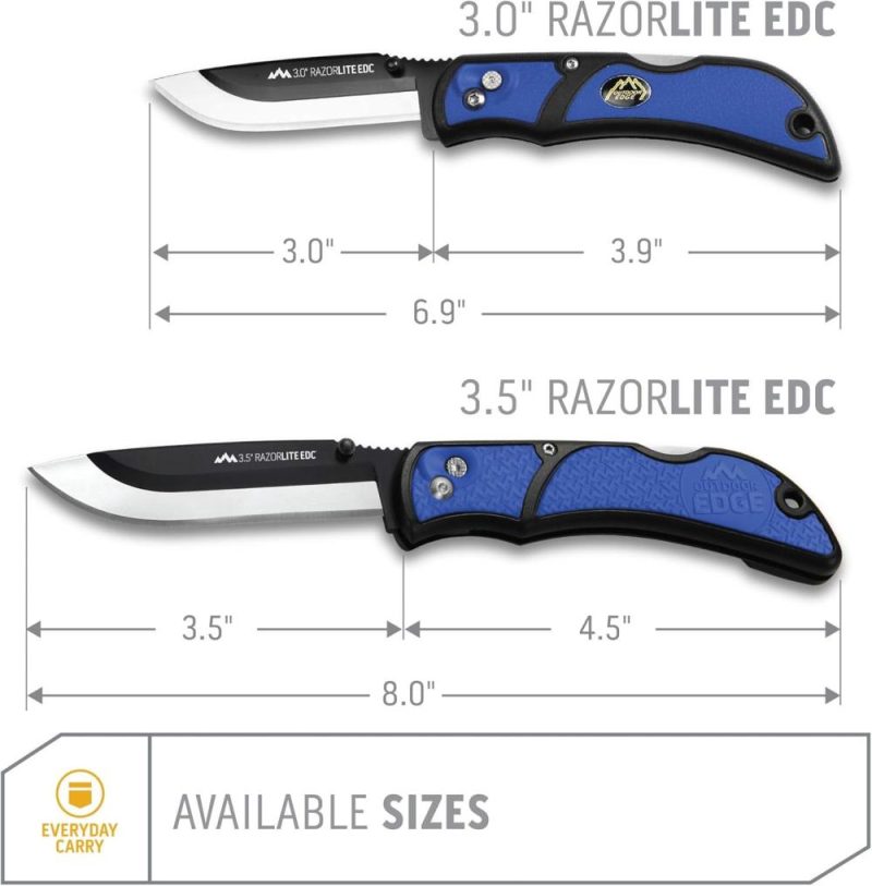 Couteau EDC Razorlite 3,5". Couteau de poche avec lames remplaçables et clip. Le couteau de chasse parfait pour dépecer les cerfs. Bleu avec 6 lames. | Lames de Couteau