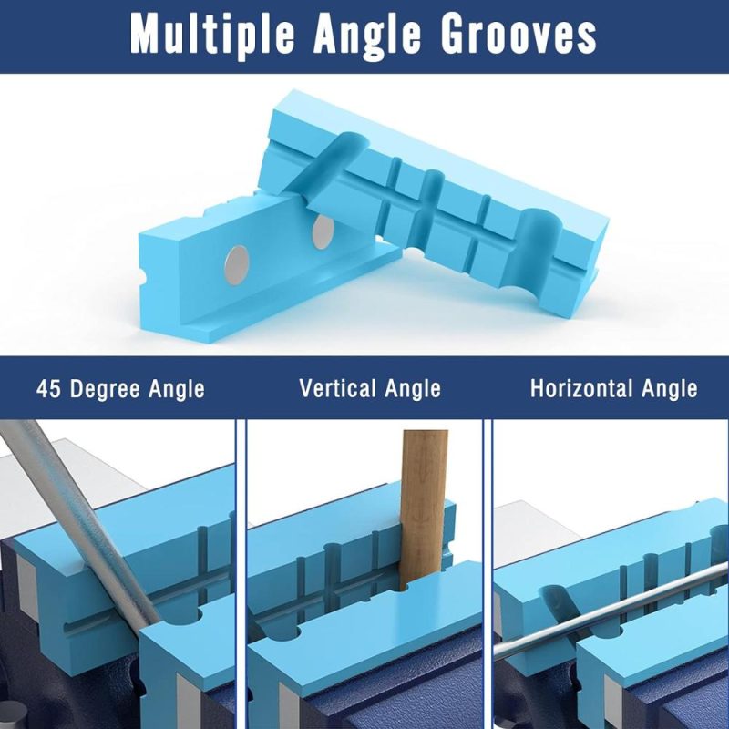 Couvre-jaws magnétiques de 5 pouces, 1 paire de coussinets de maintien universels avec design à plusieurs rainures d’angle, mâchoires souples pour le travail du bois, la fabrication de bijoux, la plomberie. | Étaux