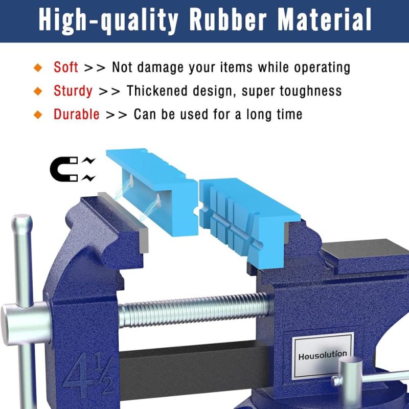 Couvre-jaws magnétiques de 5 pouces, 1 paire de coussinets de maintien universels avec design à plusieurs rainures d’angle, mâchoires souples pour le travail du bois, la fabrication de bijoux, la plomberie. | Étaux