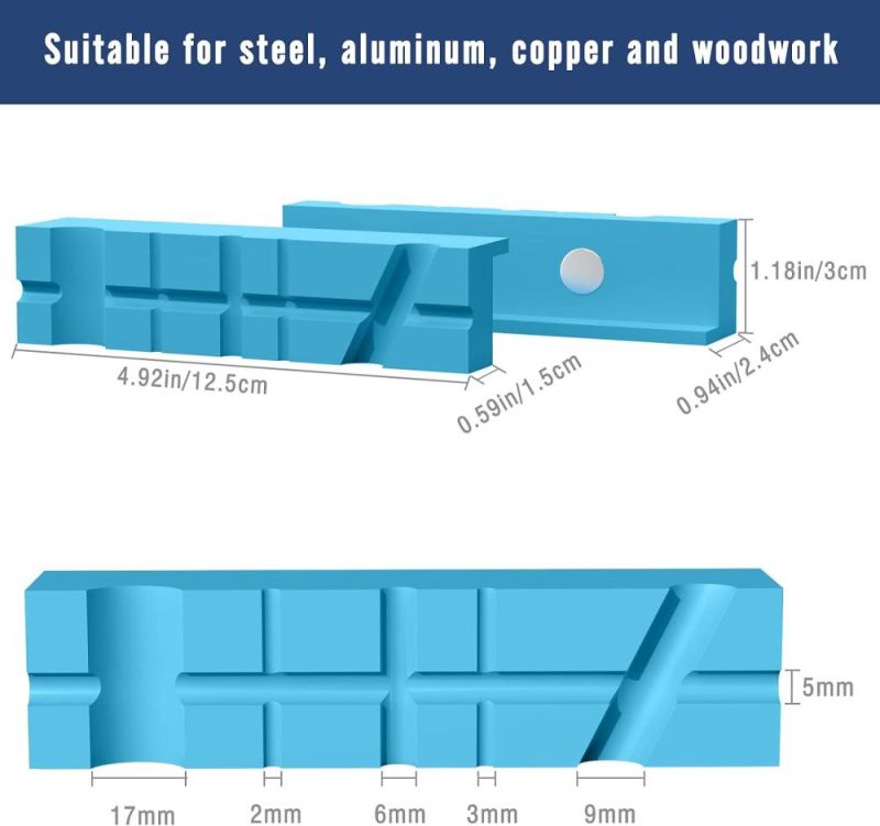 Couvre-jaws magnétiques de 5 pouces, 1 paire de coussinets de maintien universels avec design à plusieurs rainures d’angle, mâchoires souples pour le travail du bois, la fabrication de bijoux, la plomberie. | Étaux