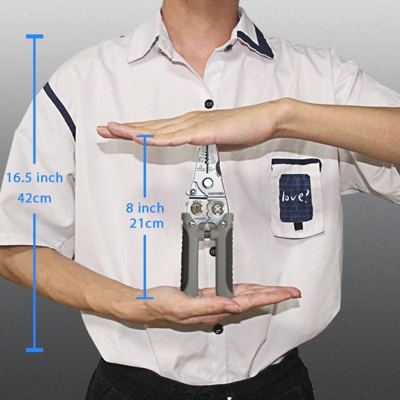 Dénudeur de fils, Dénudeurs de fils multifonctionnels électriques avec coupes 8 10 12 14 16 18 20 22 AWG, Pince coupeuse, Épissure, Outil de sertissage pour électriciens et bricolage, Gris | Pince à Découper Sur le Côté