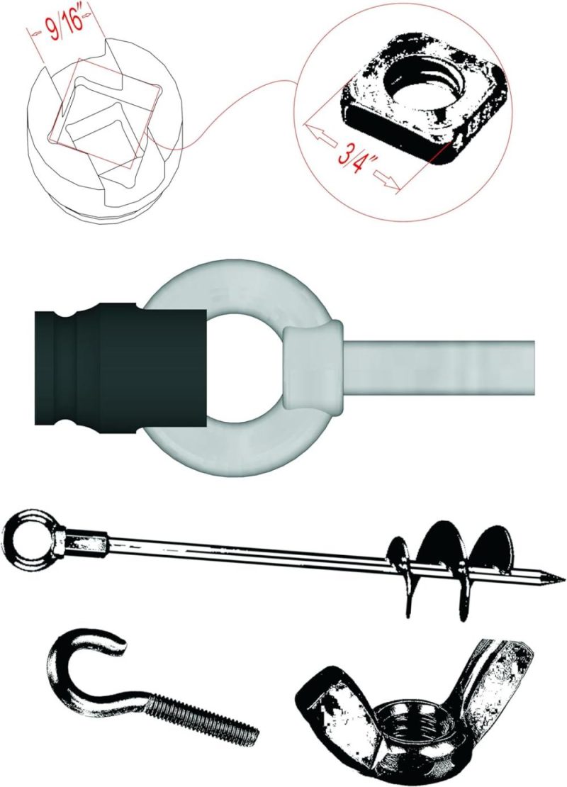 Douille polyvalente de lineman à entraînement 1/2 pouce, s’adapte aux écrous carrés à 4 points de 3/4 pouce, avec fente de 9/16 pouce pour boulons œil / crochets en J / pinces de ligne sous tension / pinces de mise à la terre, acier allié Cr-V traité thermiquement. | Clé à Douille