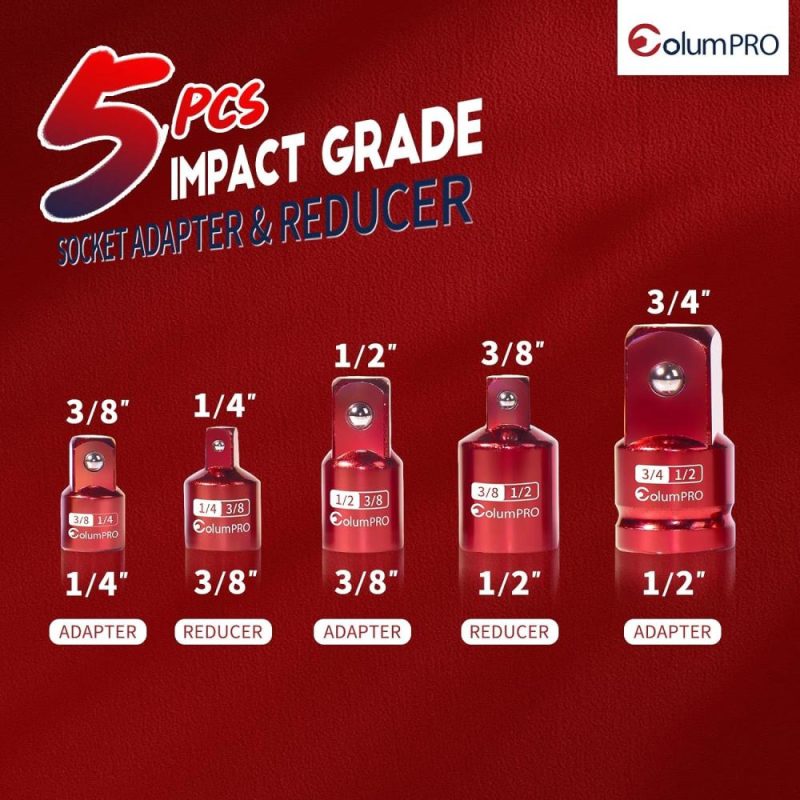 Ensemble d’adaptateurs de douilles à impact de 5 pièces, convertisseur et réducteur de douilles, 1/2 à 3/4, 1/2 à 3/8, 3/8 à 1/2, 3/8 à 1/4, 1/4 à 3/8. | Groupes de Douilles